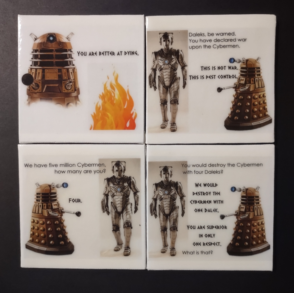 Doctor Who Coasters Characters Dalek Cybermen 4" x 4" Set Of 4 Sci-fi